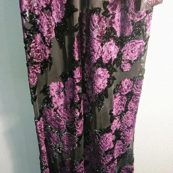 Vintage Niki by NikiLivas Maxi Floral Dress Asymmetrical Black Purple Formal NWT - Picture 7 of 15